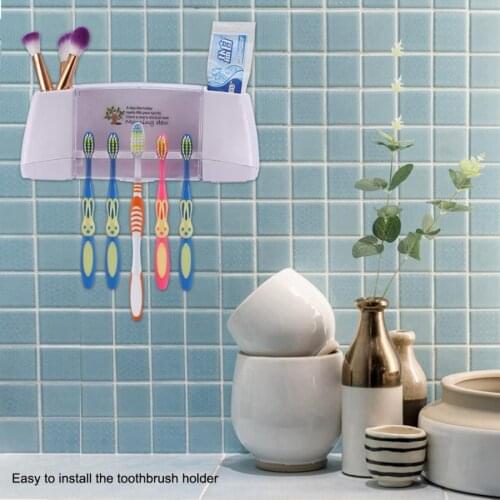 Plastic Toothbrush Toothpaste Holder Wall Mount Stand Rack for Makeup Brush Bathroom Accessories Set Toothbrush Organizer White