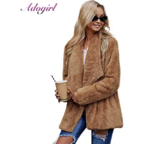 Adogirl Casual Faux Fur Coat Women Autumn Winter Long Fluffy Teddy Jacket Coat Femme overcoat Jacket Warm Fluff Outwear Coat