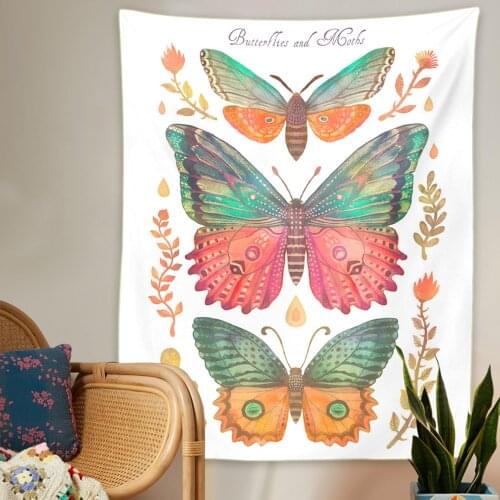 Psychedelic Butterfly Tapestry Mushroom Botanical Tapestries Aesthetic Floral Tapestry Boho Tapestry Wall Hanging for Room