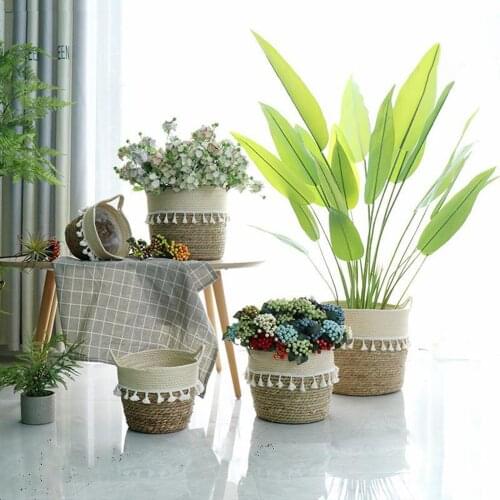 Rattan Straw Basket Wicker Seagrasss Laundry Flower Pot Flower Vase Home Garden Hanging Basket With Handle Storage Wedding