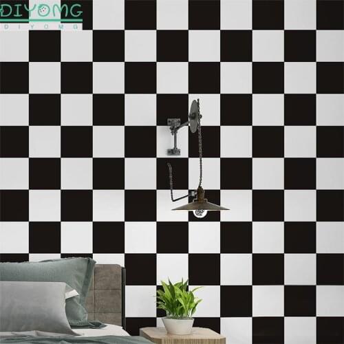 Nordic Black White Grid Stripe Self-adhesive Wallpaper PVC Waterproof Geometric Contact Paper Bedroom Home Decor Wall Stickers