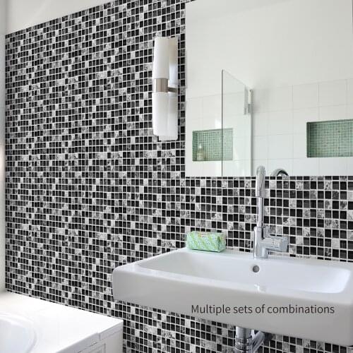 20x20cm 15x15cm 10pcs/lot Self Adhesive Removable Tile Stickers Black Mosaic Creative Tile For Paste Kitchen Bathroom Floor Gift