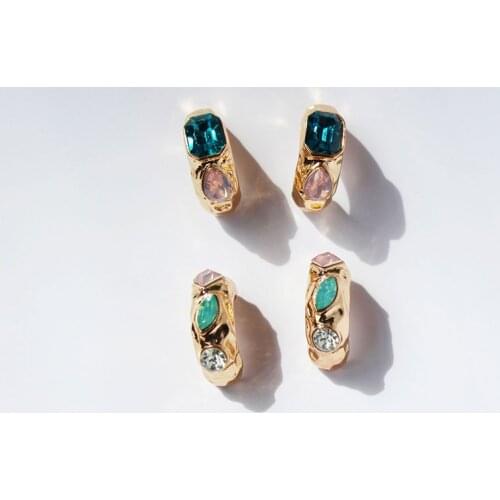 TARCLIY Trendy Colorful Rhinestone Semicircle Stud Earring Geometric Metal Lava Fold Texture Small Earring Women Jewelry 202104
