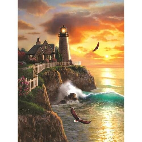 Landscape Lighthouse Printed 11CT Cross-Stitch Full Kit Embroidery DMC Threads Craft Hobby Needlework Handmade Stamped Sales