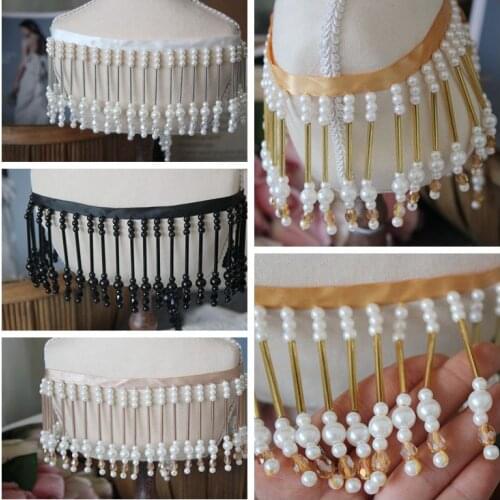 High-Grade Webbing Handmade Tube Beads Lace Garment Splicing Decoration Beaded Lace Trim DIY Wedding Jewelry Show Lace Material