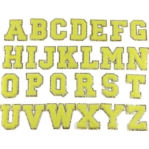 Yellow Color Chenille Gritt Letters Patches Towel Embroidery Rainbow Letter Sewing Sticker I Love You Clothing DIY Accessory