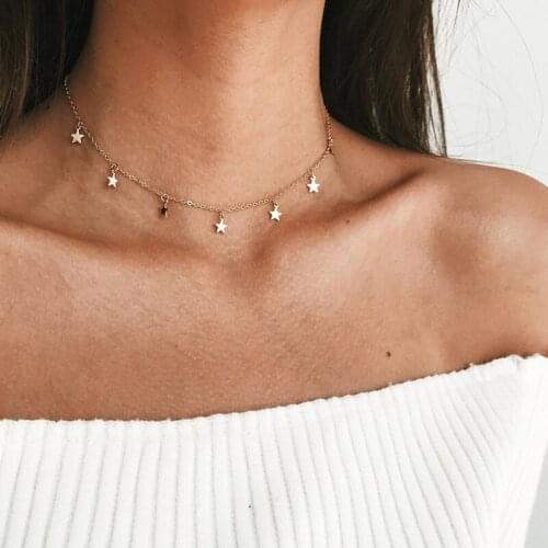 Women New Fashion Star Pendant Necklaces Charm Chain Choker Pentagon-Star Necklaces Trendy Party Jewelry Gifts Free Shipping