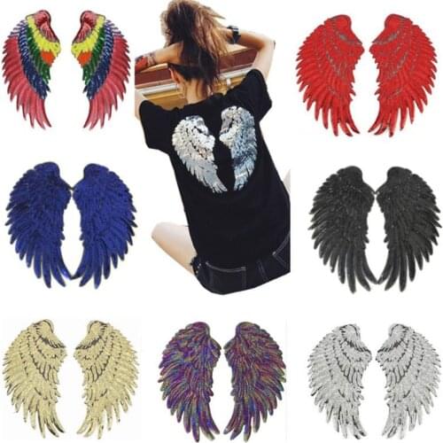 Clothing Women Shirt Top Diy Flower Biker Patch Wings Sequins deal with it T-shirt girls Iron on Patches for clothes Stickers