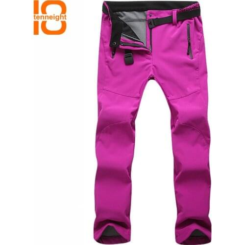TENNEIGHT Thicken Warm Winter Woman Outdoor Camping hiking Pants Soft Shell Waterproof Fleece Skiing Pants Sports TrousersFemale