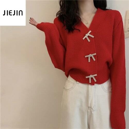 Winter Autumn Cardigan Korea Loose Streetwear Knit Sweater Coat Turn-down Collar Bowknot Knitted Warm Cardigan Women Jacket