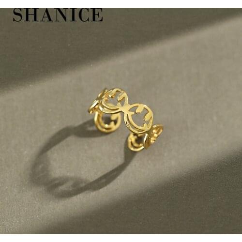 SHANICE Genuine 100% 925 Sterling Silver Rings for Women Personalized simple smiling smiley face Party Causal Vintage Jewelry