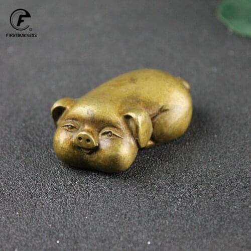 Gold Colours Retro Copper Cute Pig Ornaments Bring Wealth Zodiac Animal Statue for Room Home Decoration Desk Table Decor Tea Pet