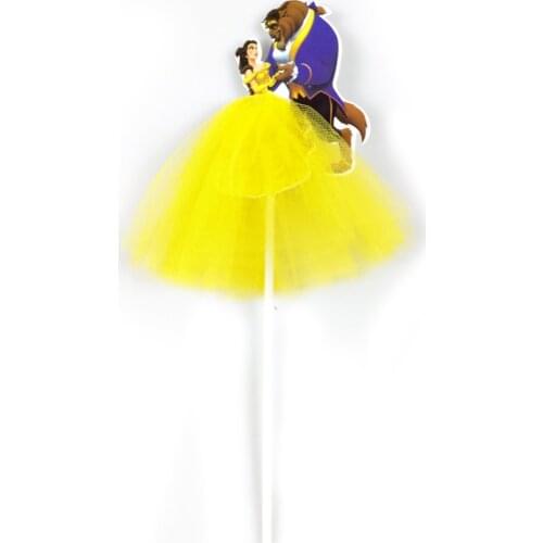 1PCS Beauty Beast Theme Cake Toppers Birthday Party Decorations Happy Baby Shower Girls Favors Cupcake Flags With Sticks