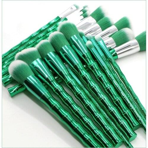 10pcs Imitation Bamboo Green Handle Makeup Brush Set Blush Brush Foundation Eye Makeup Brush Set Brochas Maquillaje for Beauty