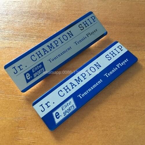 10pcs custom hotel staff badge holder 70*20mm name tags laser name badge pin with stainless steel and acrylic namelate