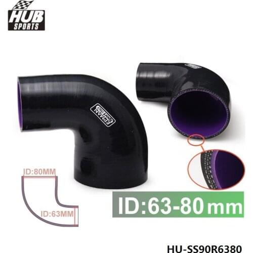 2.5"-3 1/8" 63mm-80mm Silicone reducer Hose Coupler Piping 90 Degree 4-Ply Black For Toyota avensis HU-SS90R6380