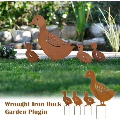 4PCS/Set Metal Ducks Decorative Garden Stakes - Ducks Family Outdoor Silhouette Decoration Lawn Ornaments Gifts Set ALI8
