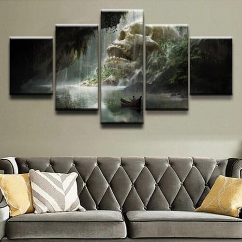 5 Pieces Boat Cave River Skull Waterfall Canvas Painting Home Decor Wall Art Living Room Print Pictures Painting Decor Artwork