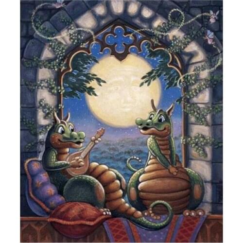 5d diy, diamond painting cross stitch, diamond mosaic, full diamond embroidery, cartoon, dragon, singing, new year decoration