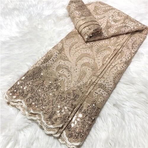 African Laser Cut Sequins Lace For Party High Quality French net lace fabric with sequins embroidery for party dress