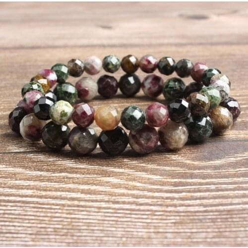 LanLi 4/6/8/10mm fashion natural Jewelry Color tourmaline stone beads Bracelet DIY Charms Men Strand Beads Yoga Women Bracelets