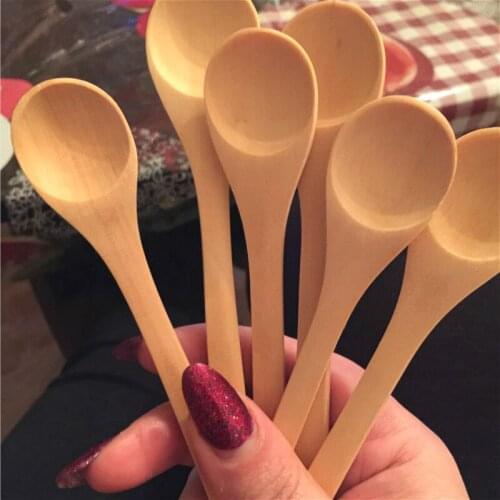 6pcs/Set Wooden Spoon Kitchen Cooking Utensil Teaspoon Condiment Utensil Coffee Spoon Kids Ice Cream Rice Soup Spoon Tableware