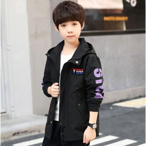 Kids boys spring / autumn new letters printed hooded jacket coat big virgin 6-12 years old