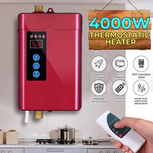 US/EU Plug 4000W Electric Tankless Instant Hot Water Heater Kitchen Bathroom Shower Sink Tap Thermostat
