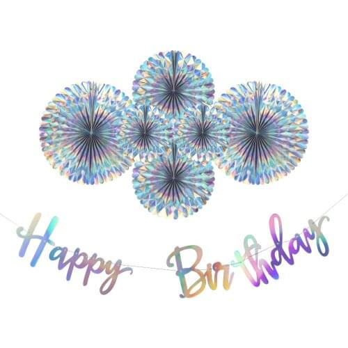 Laser silver 5packs Fiesta Paper Fan Decorations Happy Birthday Cinco de Mayo Mexican Spanish Party Supplies Rosettes Fan