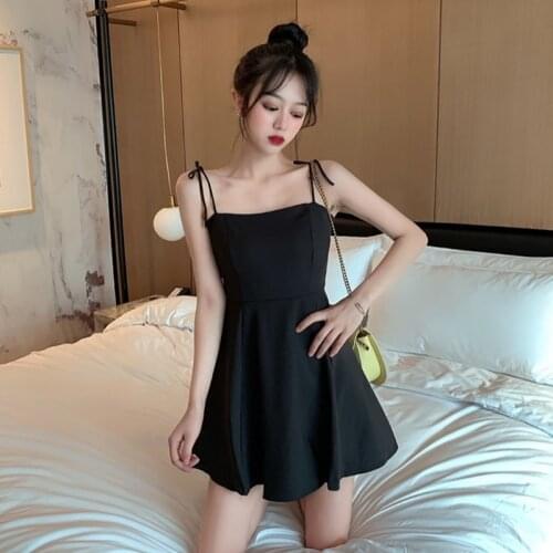 Summer Women Sweet Style Solid Color Dress With Lace-Up Bow Shoulder Strap Sexy Sling Wrap Dresses New Hot Sale