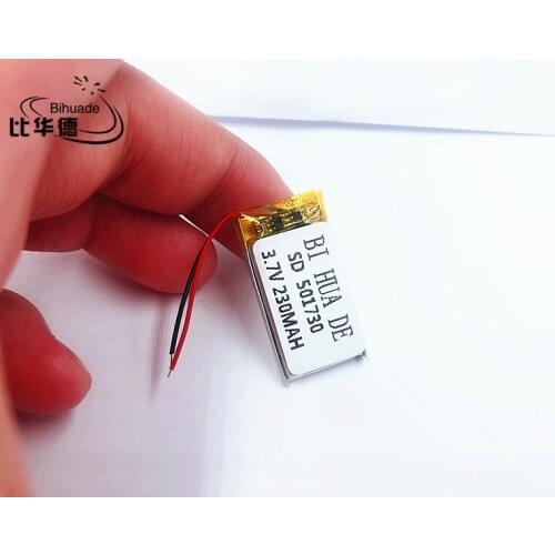 Li-Po 3.7v 230mAh 501730 Lithium Polymer LiPo Rechargeable li ion Battery For DIY Mp3 MP4 MP5 GPS headphone headset toys
