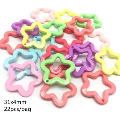 Meideheng Acrylic solid color five petals Hollowed out flowers for Jewelry making Childrens necklace accessories 31mm 22pcs/bag