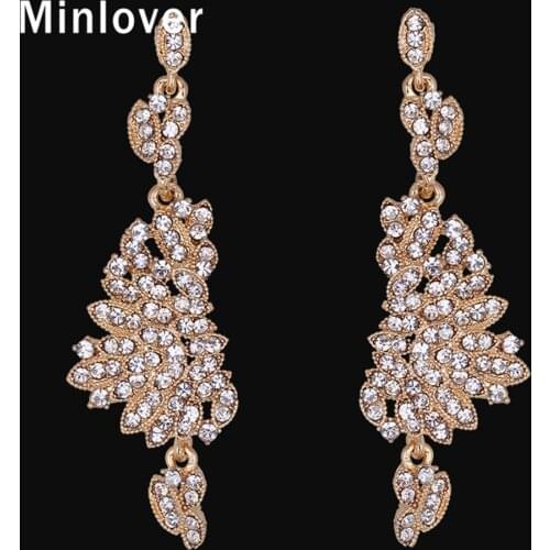 Minmin Crystal Gold-Color Bridal Dangle Long Dangle Earrings for Women 2020 Unique Design Wedding Jewelry Brincos MEH808