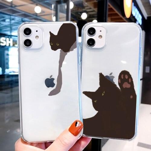 Cute Black Cats Animal Pattern Clear Phone Case For iphone 11 12 Pro Max 6s 7 8 Plus SE 2020 X XS MAX XR Soft Transparent Cover