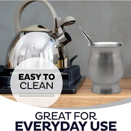 Double-Wall Stainless Yerba Mate Gourd Tea Cup Set Coffee Water Cup with 2 Bombillas Straws Spoon Clean Brush 8Oz