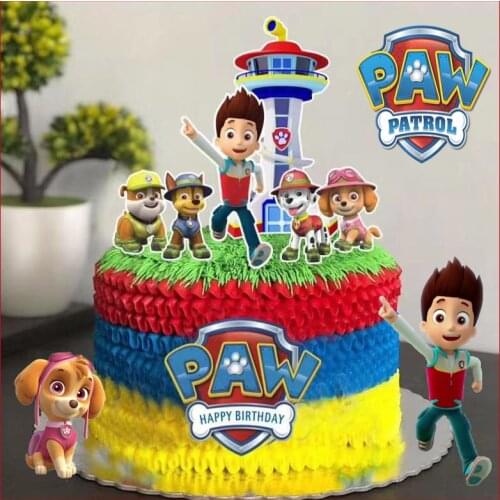 Paw Patrol Cartoon Baking Cake Decoration Set Childrens Birthday Party Plug-in Supplies Kids Anime Figures Kawaii Cup Cake Card