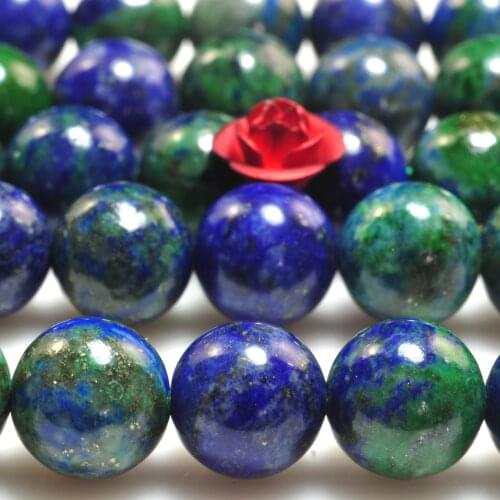 Natural Azurite Green Blue Smooth Round Beads Wholesale Loose Gemstone Semi Precious Stones Bracelet Necklace Diy Jewelry Making