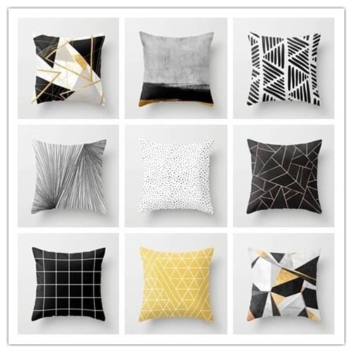 Black and Yellow Cushion Cover Geometry Letters Print Sofa Pillow Cases Bedroom Home Decor Car Office Decorative 45x45cm