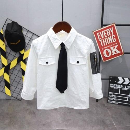 Spring Autumn 2020 New Boys Long Sleeve Classic Shirts Tops with Pocket Baby Boys Casual Shirt Kids Clothing (Gift tie