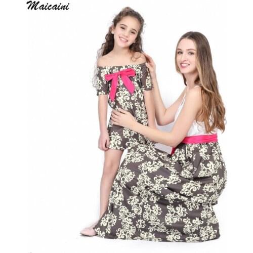 New Mother Daughter Dress Summer Casual Mom And Daughter Clothes Bow Waistband Sleeveless Family Matching Clothing