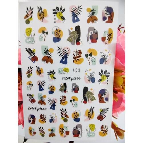 New 3D Nail Sticker Geometric Watercolor Leaf stickers for nails Foil Design Nails Accessories Self Adhesive Manicure Sticker