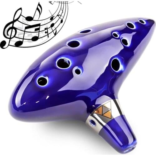 Professional 12 Hole Ocarina Ceramic Alto C Legend of Zelda Ocarina Flute Blue Instrument with Neck Strap Cord and Music Book