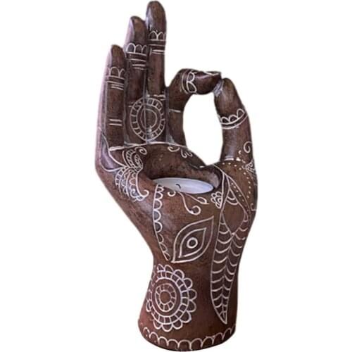 Handmade European Vintage Buddha Hand Candlestick Lotus Gesture Hand Resin Candle Holder Dinner Decor for Wedding Party