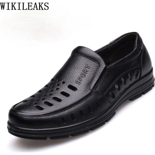 Sandals Men Summer Mens Shoes Genuine Leather Men Casual Shoes Breathable Loafers Men Luxury Designer Shoes Zapatillas Hombre