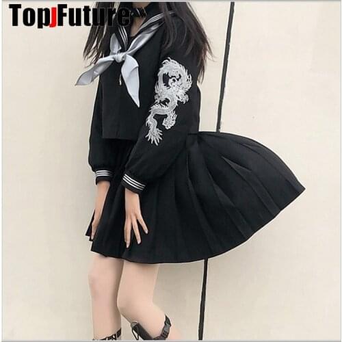 Silver pink embroidered dragon Orthodox college Japanese student school uniform JK Uniform suit BAD GIRL cosplay sailor suit