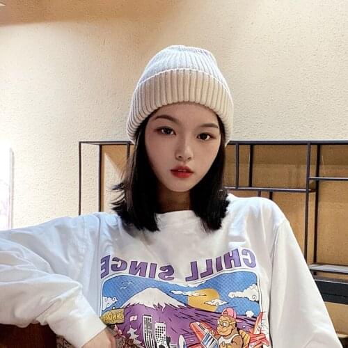 H3583 Women Beanie Hat Female Autumn Winter Warm Korean Solid Color Thick Cap Student Girl Outdoor Shopping Casual Fashion Hats