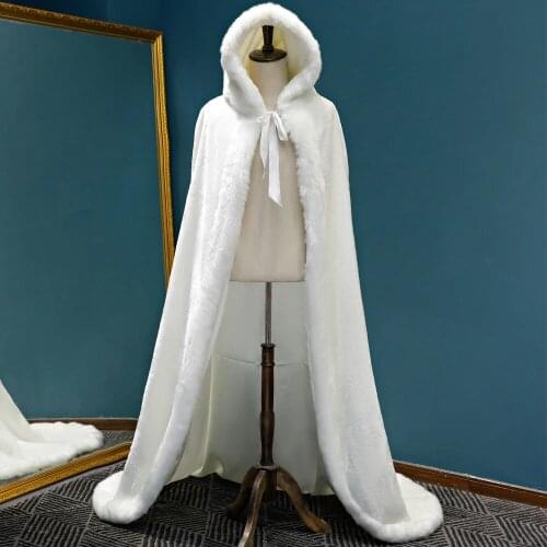 Wedding Capes Winter Long Warm White Adult Bridal Wrap Floor Length Bride Shawl for Elegant Woman Formal Bride Shawl 2021