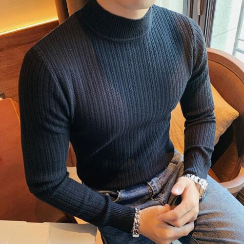 High Quality 6 Solid Color Sweater for Men Slim Sweater Turtleneck Long Sleeve Pull Homme Sweater for Men Knitted Sweater Brown