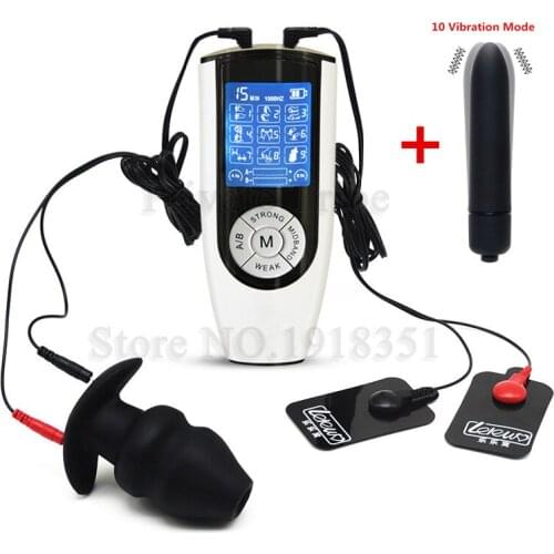 USB Charging Electro Shock Hollow Anal Plug Enemator Vibrator Anus Dilator Body Massage Pad Kit Sex Toys For Couples Women Men