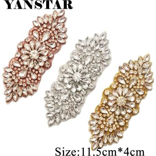 YANSTAR 2(PCS) Handmade Rhinestones Appliques For Wedding Dress Sashes Rhinestone Applique Accessory DIY Bridal Sash YS887